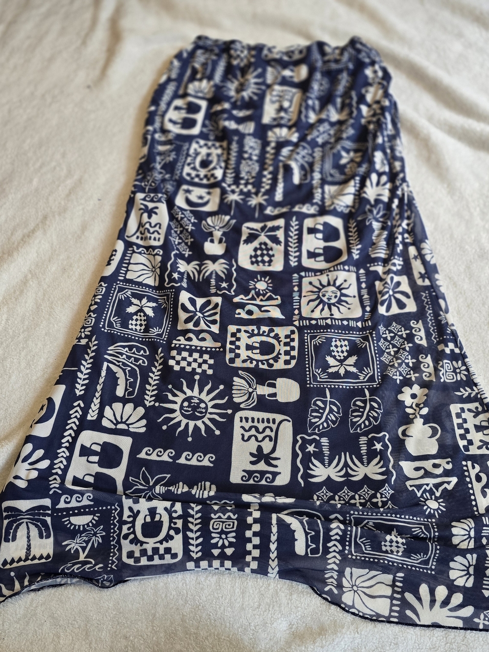 Flowy Navy Blue and White Maxi Skirt
